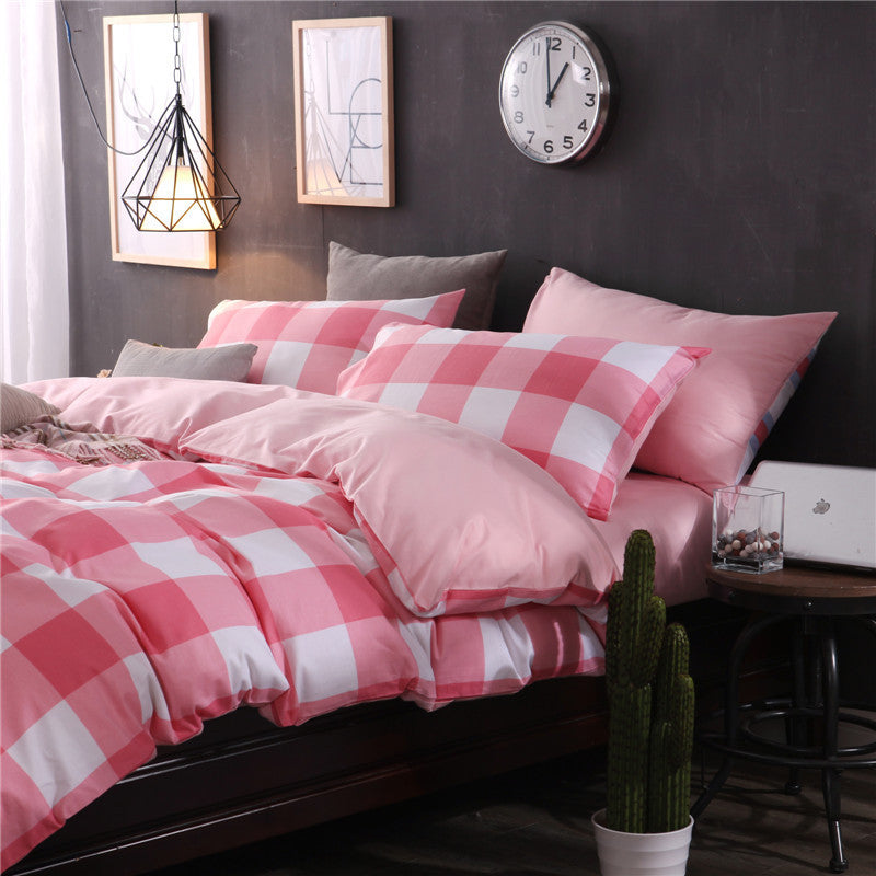 Three-piece Checked Bed Sheet Set Curated Room Kits