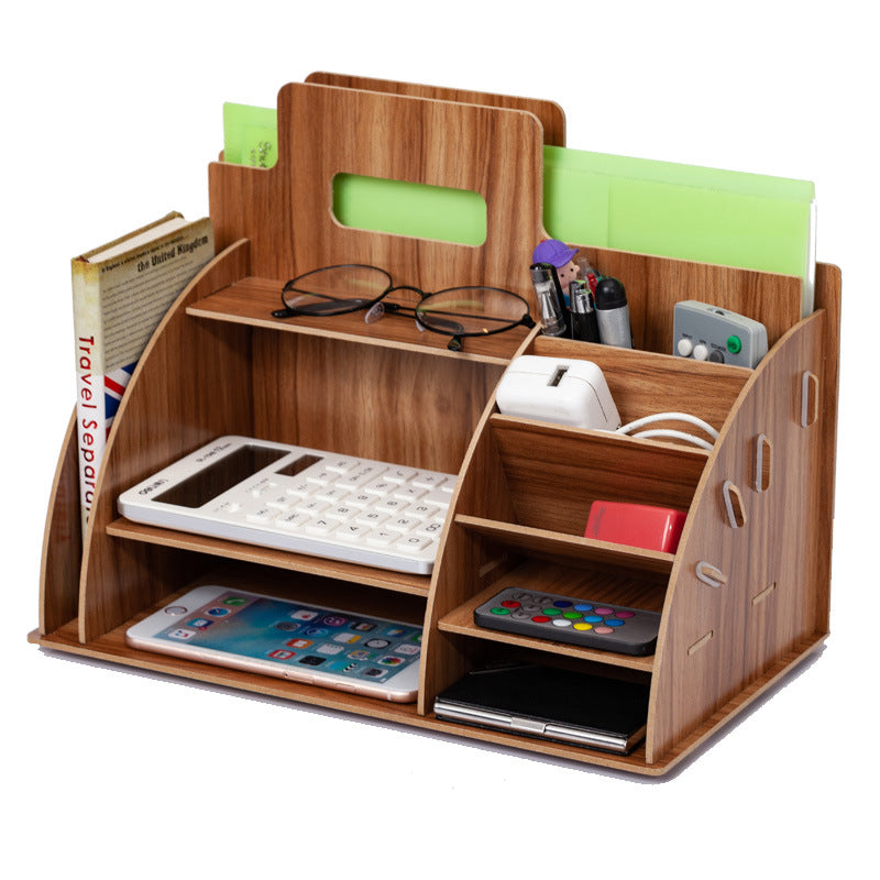Office Supplies Desktop Storage Box File Rack Wooden Shelves Curated Room Kits