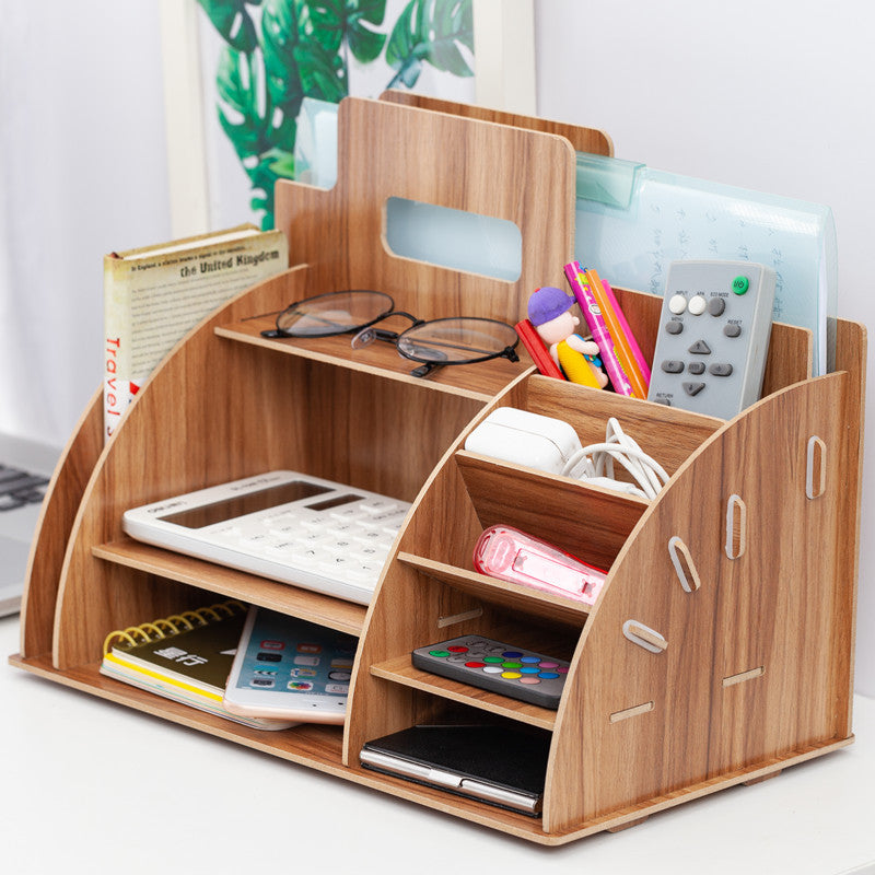 Office Supplies Desktop Storage Box File Rack Wooden Shelves Curated Room Kits