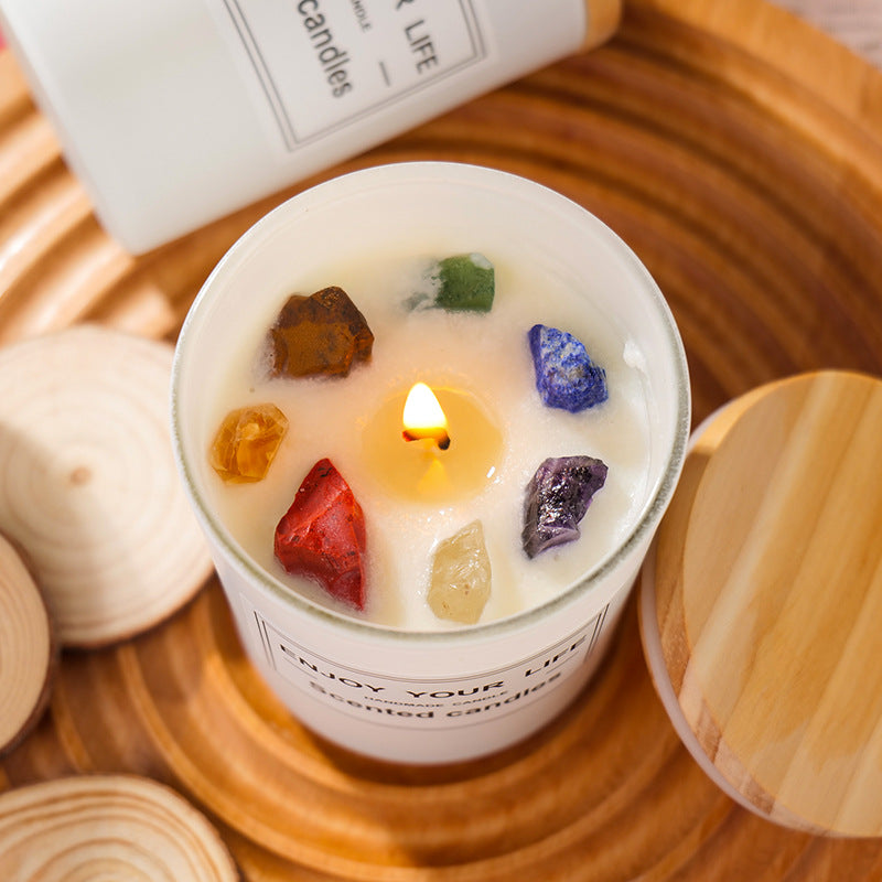 Natural Crystal Stone Aromatherapy Candle Soy Wax Smokeless Candles Gift Box Christmas Hand Gift Curated Room Kits