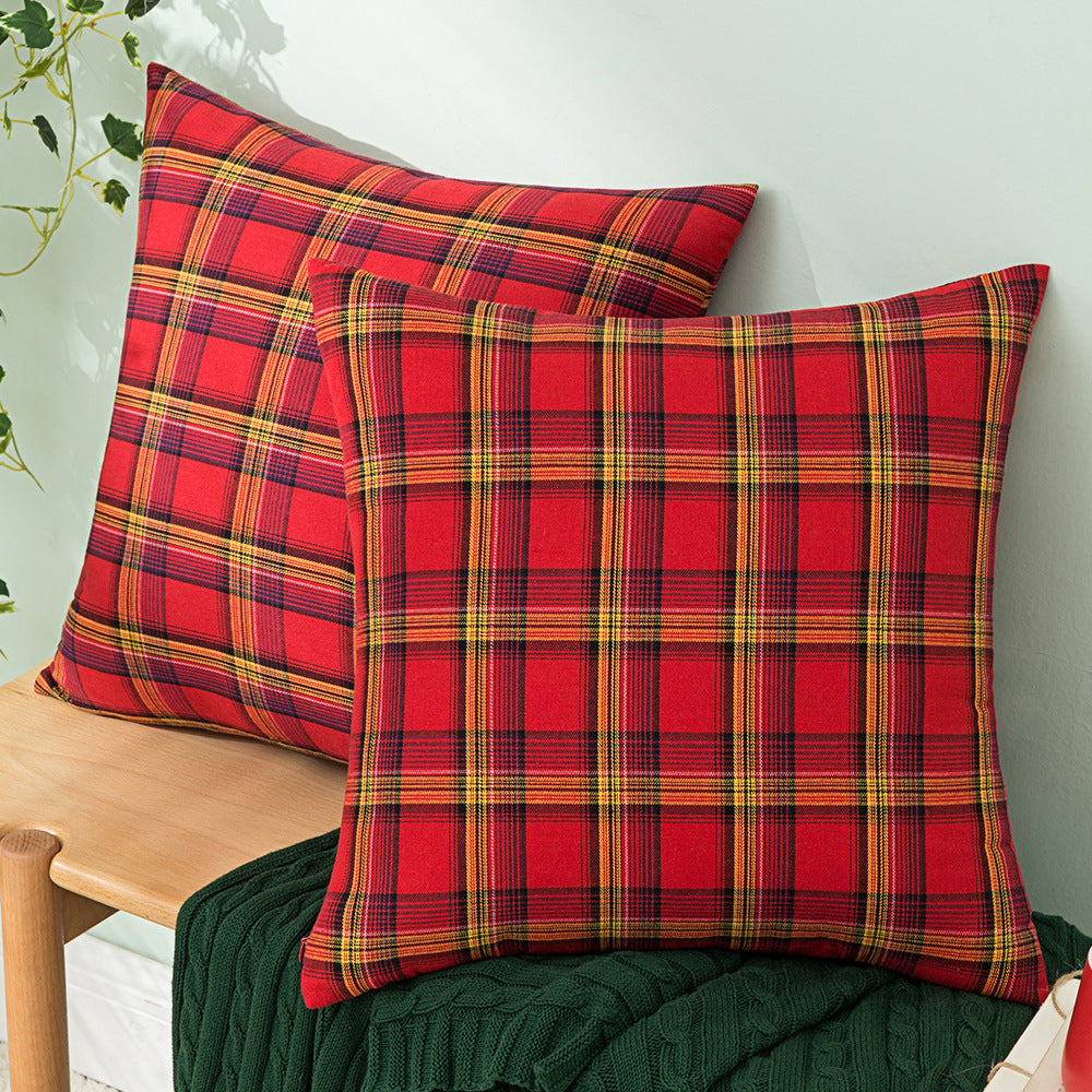 Christmas Red Plaid Polyester Cotton Throw Pillow Cover Curated Room Kits