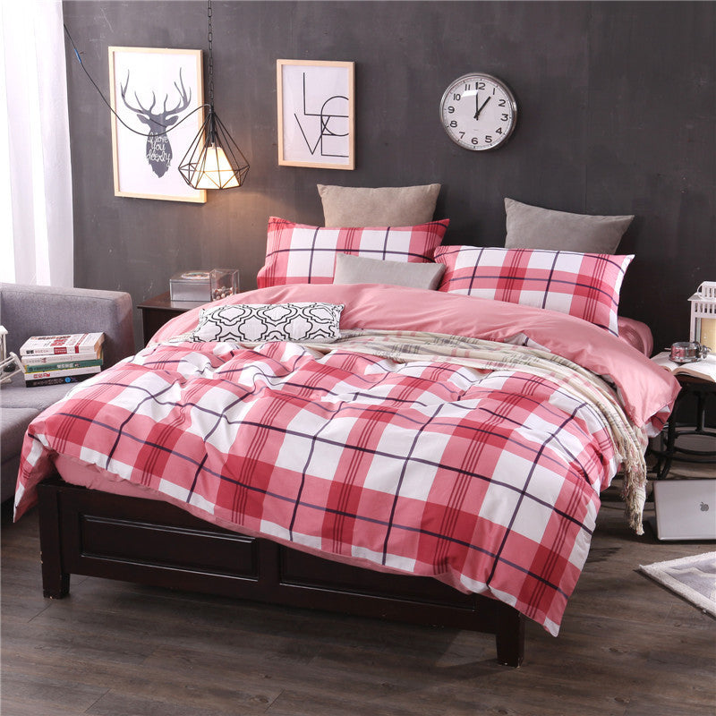 Three-piece Checked Bed Sheet Set Curated Room Kits