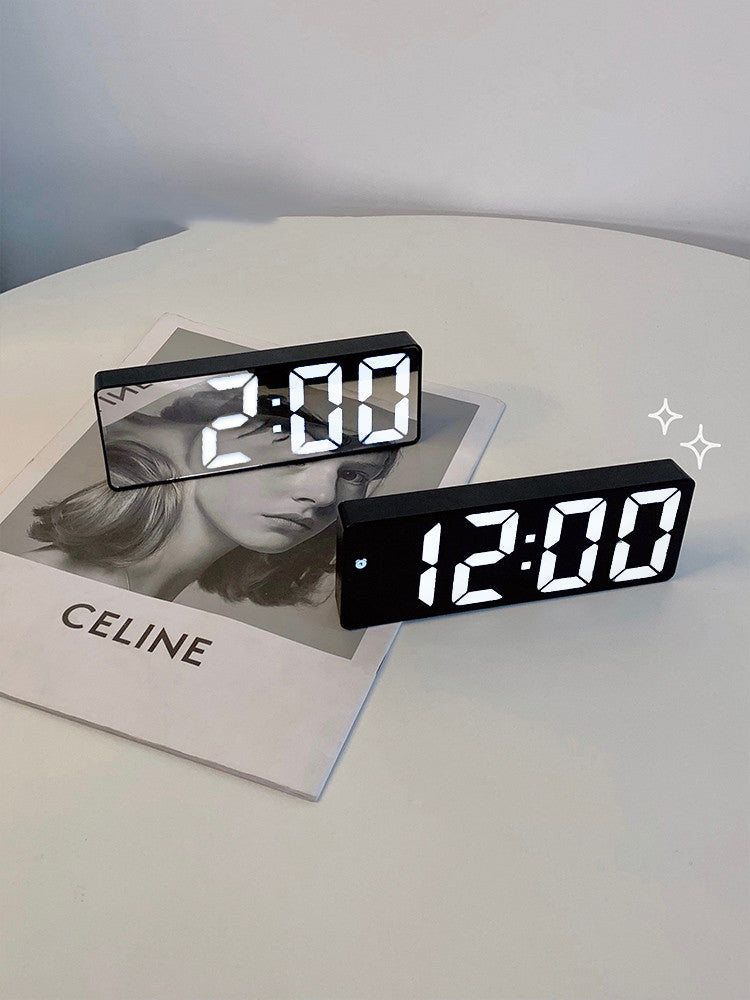 Simple Black And White Mirror Alarm Clock For Students Curated Room Kits
