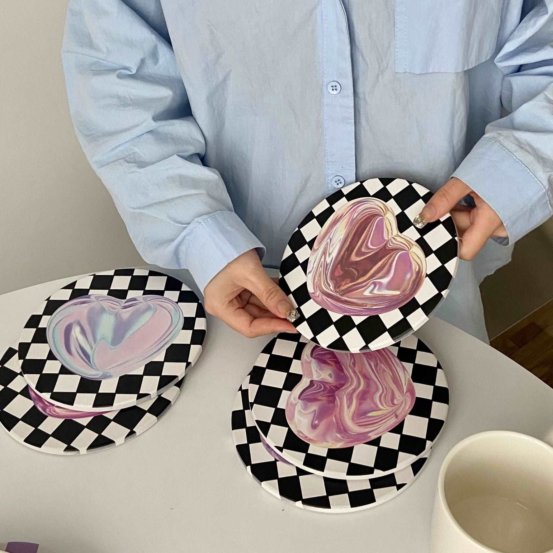 Ceramic Checkerboard Love Coaster Curated Room Kits