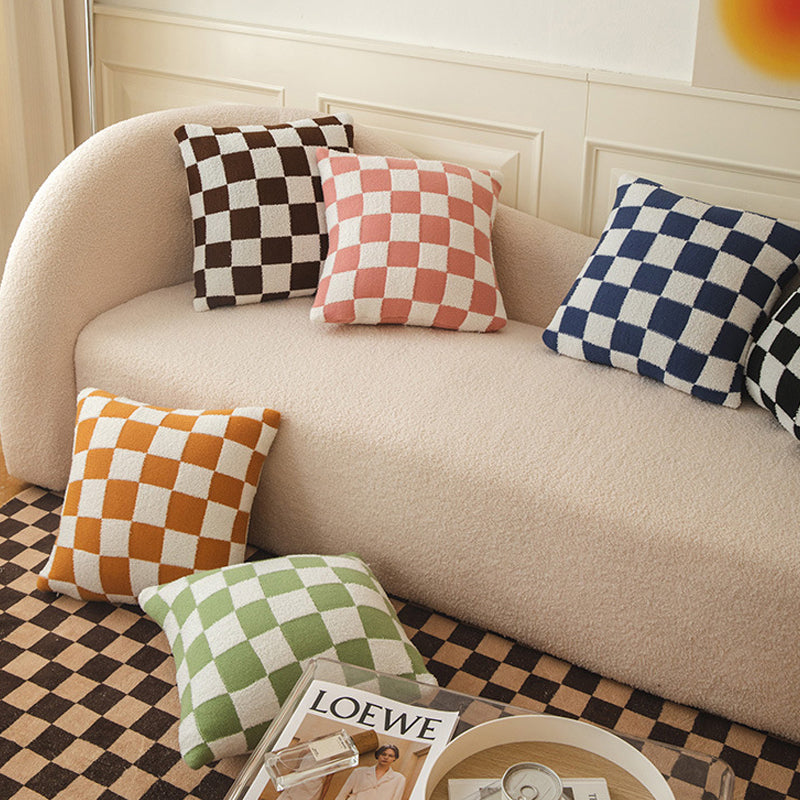 Checkerboard Plaid Plush Cushion Cover Knitted Pillow Curated Room Kits