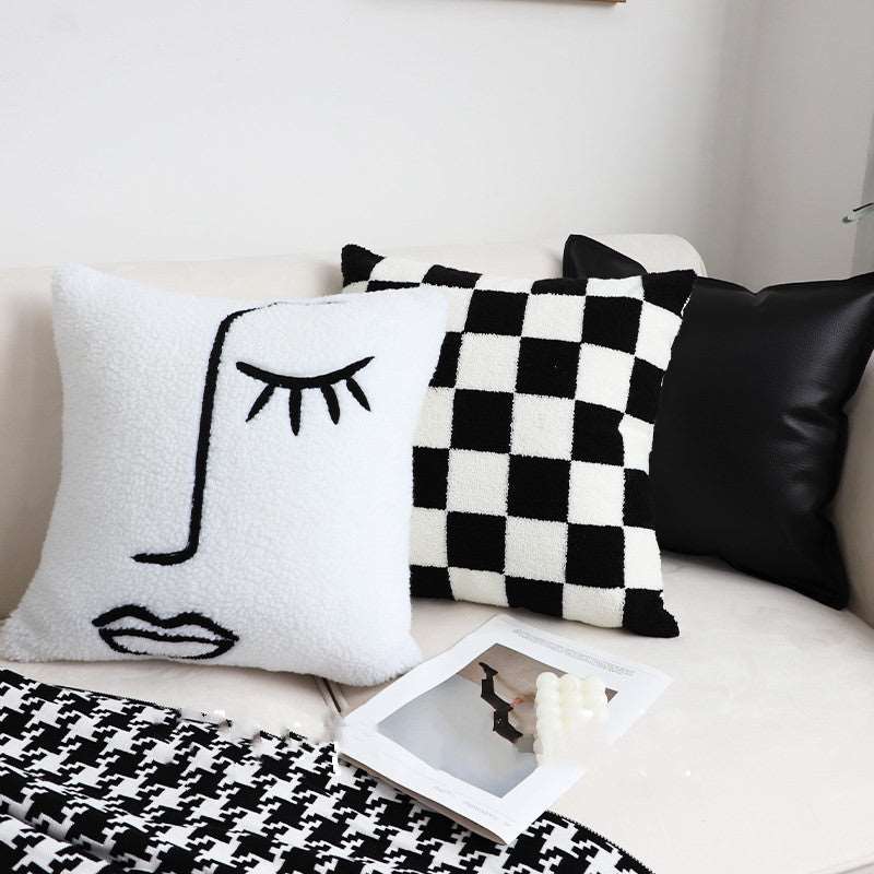 Black And White Simple Checkerboard Pillow Living Room Sofa Curated Room Kits