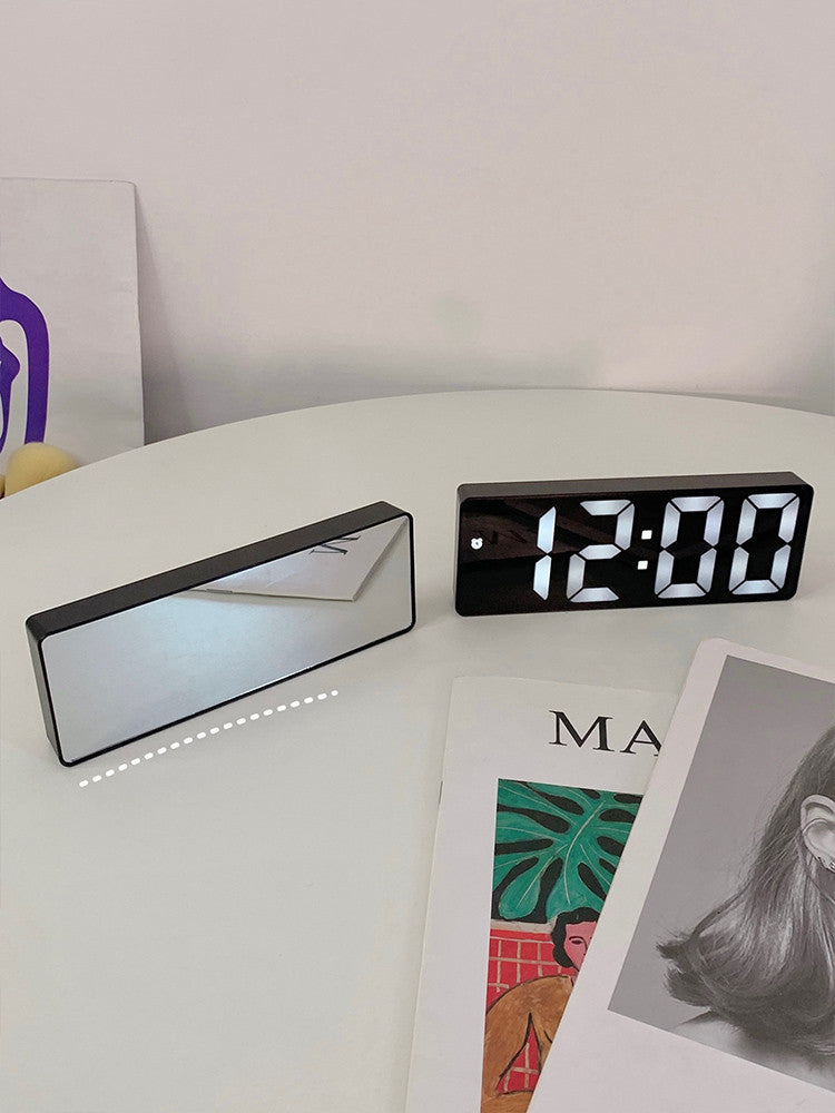 Simple Black And White Mirror Alarm Clock For Students Curated Room Kits
